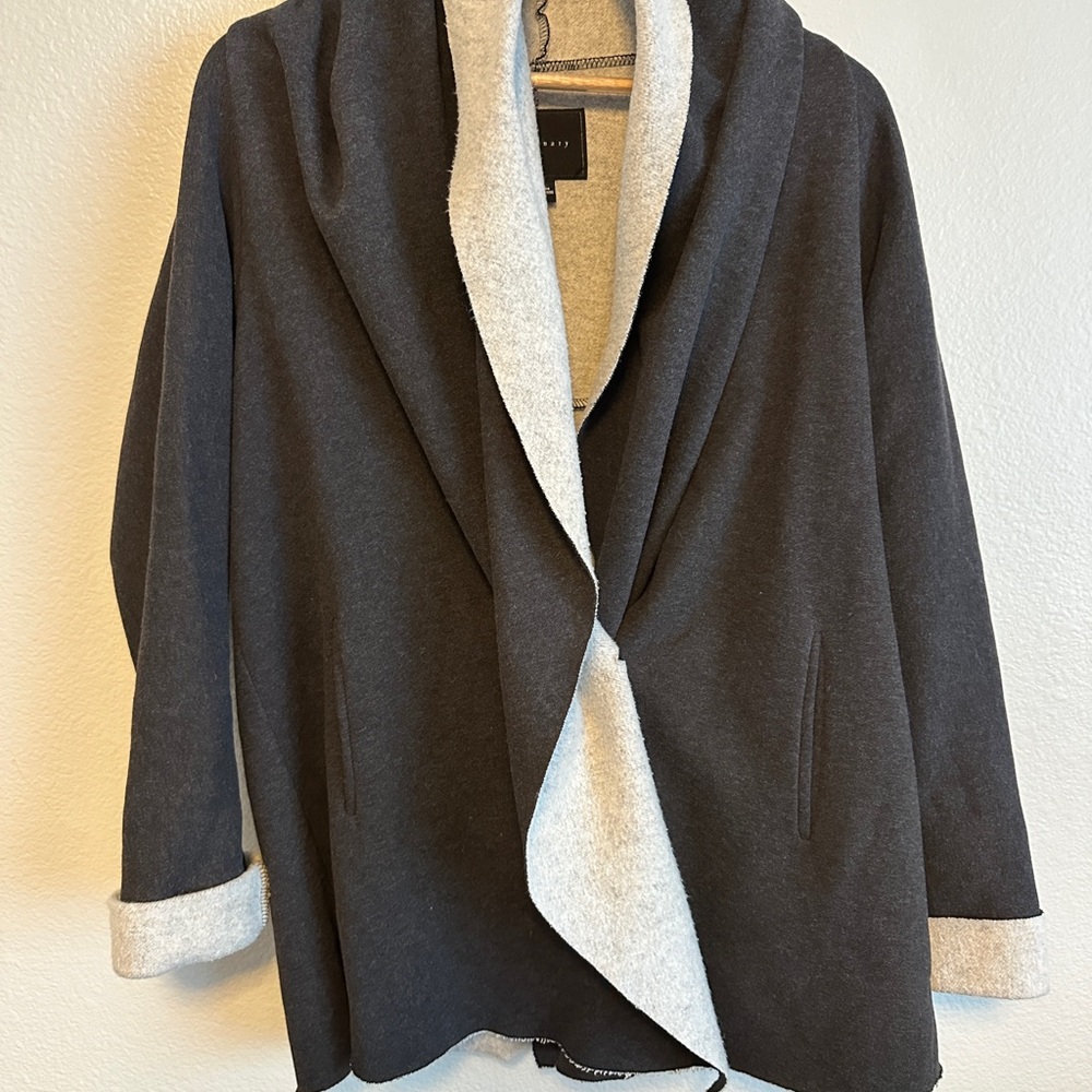 Sanctuary Reversible Shawl Collar Poncho in Charcoal and Light Gray